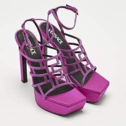 Versace Fuchsia Suede Greca Caged Platform Sandals Size 40