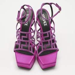Versace Fuchsia Suede Greca Caged Platform Sandals Size 40