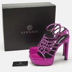 Versace Fuchsia Suede Greca Caged Platform Sandals Size 40