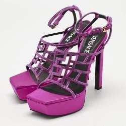 Versace Fuchsia Suede Greca Caged Platform Sandals Size 40