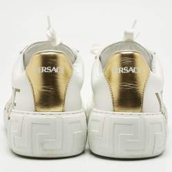 Versace White/Gold Leather La Greca Lace Up Sneakers Size 38