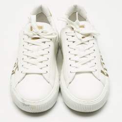 Versace White/Gold Leather La Greca Lace Up Sneakers Size 38
