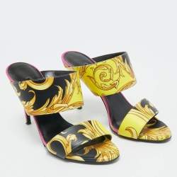 Versace Multicolor Baroque Print Leather Tribute Sandals Size 37
