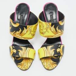 Versace Multicolor Baroque Print Leather Tribute Sandals Size 37