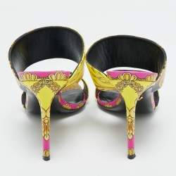 Versace Multicolor Baroque Print Leather Tribute Sandals Size 37