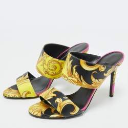 Versace Multicolor Baroque Print Leather Tribute Sandals Size 37