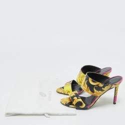 Versace Multicolor Baroque Print Leather Tribute Sandals Size 37