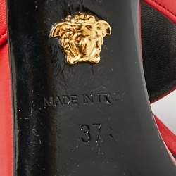 Versace Red Leather and Metal Medusa Slide Sandals Size 37