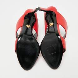 Versace Red Leather and Metal Medusa Slide Sandals Size 37