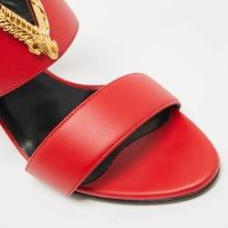 Versace Red Leather and Metal Medusa Slide Sandals Size 37