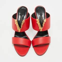 Versace Red Leather and Metal Medusa Slide Sandals Size 37