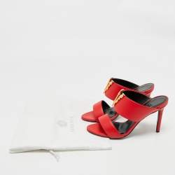 Versace Red Leather and Metal Medusa Slide Sandals Size 37