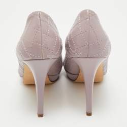 Pre Owned Versace Purple Embroidered Leather Peep Toe Platform Pumps Size 38