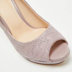 Pre Owned Versace Purple Embroidered Leather Peep Toe Platform Pumps Size 38
