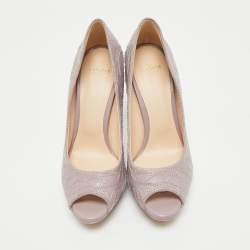 Pre Owned Versace Purple Embroidered Leather Peep Toe Platform Pumps Size 38