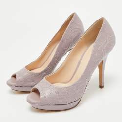 Pre Owned Versace Purple Embroidered Leather Peep Toe Platform Pumps Size 38