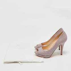 Pre Owned Versace Purple Embroidered Leather Peep Toe Platform Pumps Size 38