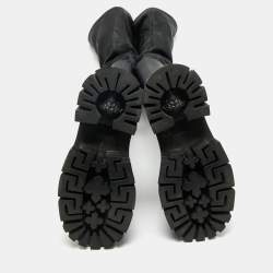 Pre Owned Versace Black Leather Over The Knee Boots Size 38.5