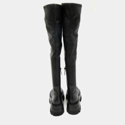Pre Owned Versace Black Leather Over The Knee Boots Size 38.5