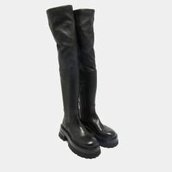 Pre Owned Versace Black Leather Over The Knee Boots Size 38.5