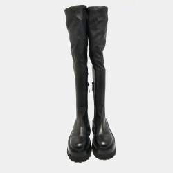 Pre Owned Versace Black Leather Over The Knee Boots Size 38.5