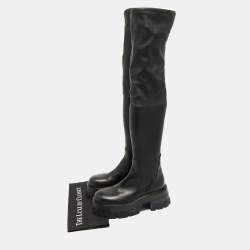 Pre Owned Versace Black Leather Over The Knee Boots Size 38.5