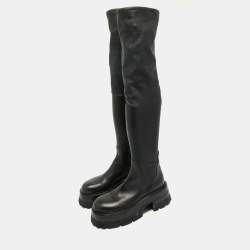 Pre Owned Versace Black Leather Over The Knee Boots Size 38.5
