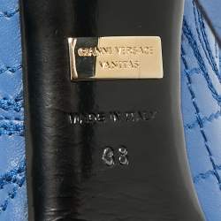 Pre Owned Versace Blue Embroidered Leather Peep Toe Platform Pumps Size 38