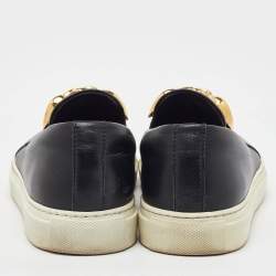 Pre Owned Versace Black Leather Palazzo Medusa Slip On Sneakers Size 37