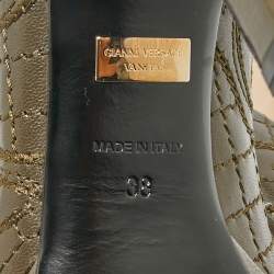 Pre Owned Versace Olive Brown Embroidered Leather Platform Pointed Toe Pumps Size 38