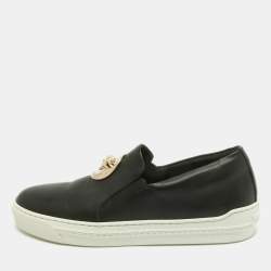 Versace Black Leather Palazzo Medusa Slip-On Sneakers Size