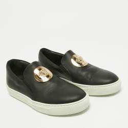 Pre Owned Versace Black Leather Medusa Slip On Sneakers Size 38