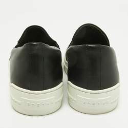 Pre Owned Versace Black Leather Medusa Slip On Sneakers Size 38