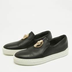 Pre Owned Versace Black Leather Medusa Slip On Sneakers Size 38