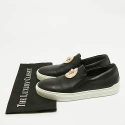 Pre Owned Versace Black Leather Medusa Slip On Sneakers Size 38