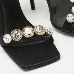 Pre Owned Versace Black Satin Crystals Embellished Ankle Strap Sandals Size 37