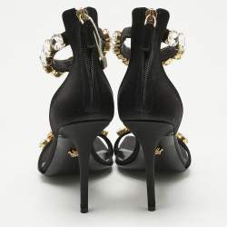 Pre Owned Versace Black Satin Crystals Embellished Ankle Strap Sandals Size 37