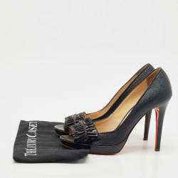 Pre Owned Versace Black Coated Raffia and Patent Leather Peep Toe Pumps Size 38