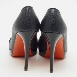 Pre Owned Versace Black Coated Raffia and Patent Leather Peep Toe Pumps Size 38