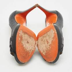 Pre Owned Versace Black Coated Raffia and Patent Leather Peep Toe Pumps Size 38