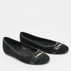 Pre Owned Versace Black Suede and Patent Leather Ballet Flats Size 39