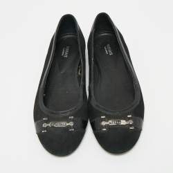 Pre Owned Versace Black Suede and Patent Leather Ballet Flats Size 39