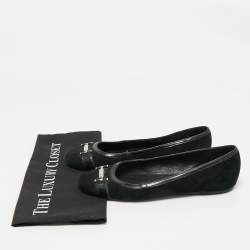 Pre Owned Versace Black Suede and Patent Leather Ballet Flats Size 39