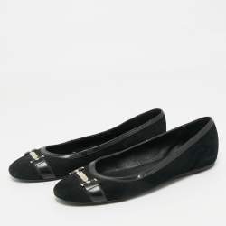 Pre Owned Versace Black Suede and Patent Leather Ballet Flats Size 39