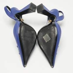 Pre Owned Versace Blue Leather Medusa Slingback Pumps Size 38