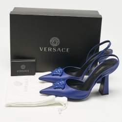 Pre Owned Versace Blue Leather Medusa Slingback Pumps Size 38