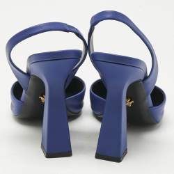 Pre Owned Versace Blue Leather Medusa Slingback Pumps Size 38