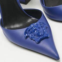 Pre Owned Versace Blue Leather Medusa Slingback Pumps Size 38