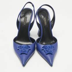 Pre Owned Versace Blue Leather Medusa Slingback Pumps Size 38