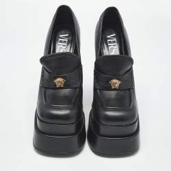 مملوكة مسبقًا Versace Black Leather Aevitas Block Heel Pumps Size 37